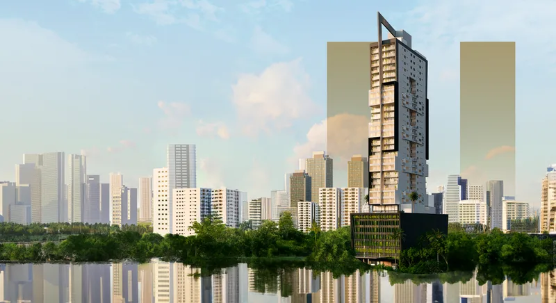 Render del proyecto Sky Parc, torre de apartamentos en Costa del Este, Ciudad de Panamá