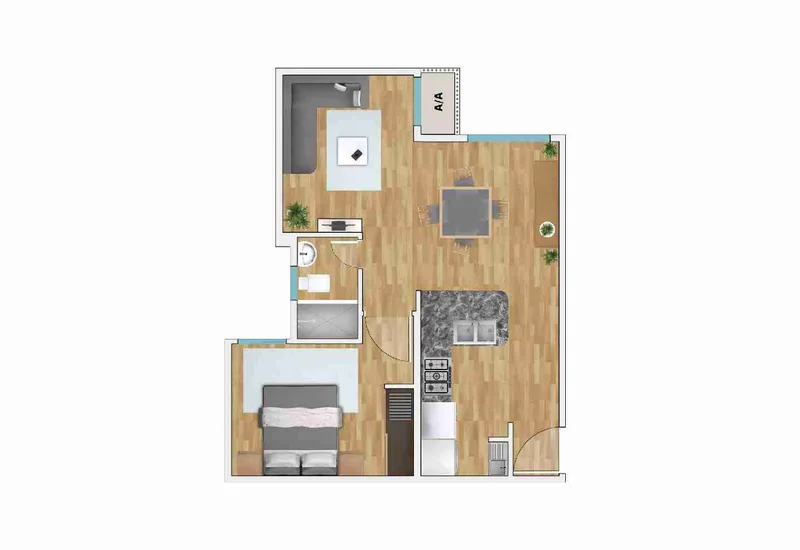 Plano arquitectónico de apartamento en Acacias Garden