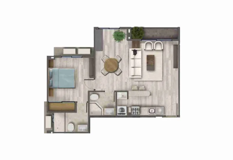 Plano de apartamento modelo de Acacias Garden II, segunda distribución