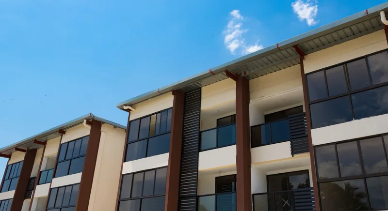 Fachada de Acacias Juan Díaz, edificio residencial de tres niveles con balcones y celosías en Ciudad Radial, Juan Díaz