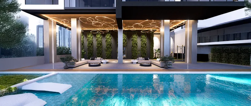 Piscinas para adultos y niños con pérgola en el área social de Sky Parc II