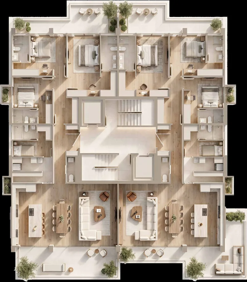 Planta de nivel de penthouses Modelo B (unidades A–B) de TR33 at Amador