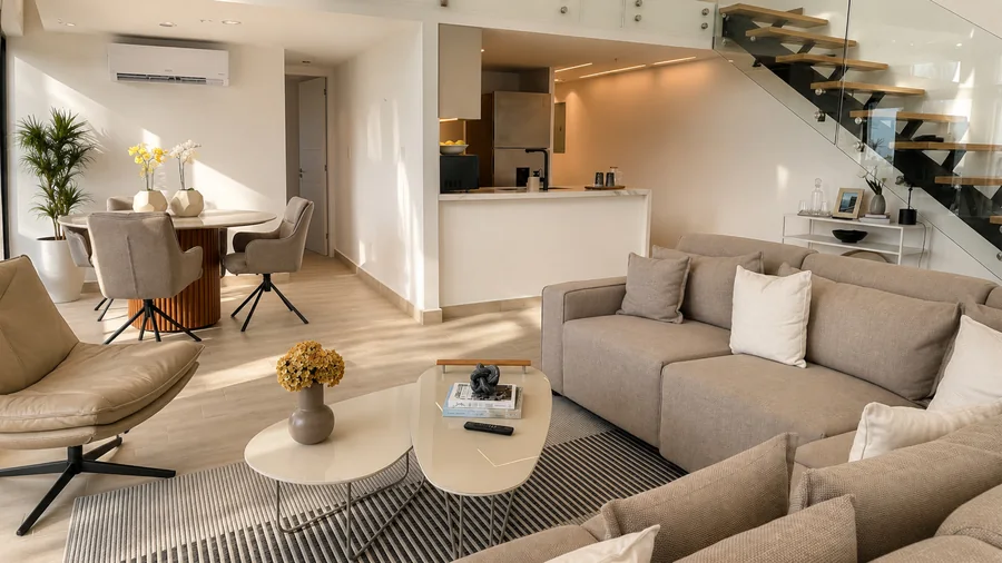 Loft con escalera al nivel superior